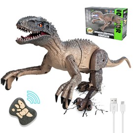 Kizmyee Dinosaur Toy, Dino Remote Controlled Velociraptor for Children, Realistic Walking Movements, Roars, Luminous Eyes and Head Shakes, Gift for Boys and Girls from 3 Years