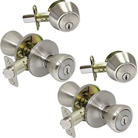Mobile Home Entry Lockset. Door Lock & Deadbolt. Stainless Steel Keyed Alike 2 Pack