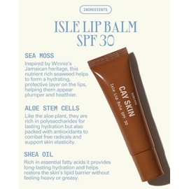 Cay Skin Isle Bálsamo labial SPF 30 – Alto brillo, hidratante + brillo labial transparente en sabor a azúcar moreno de vainilla – Formulado con ingred