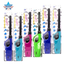 Elite Brands USA Long Lighters Bulk Pack, Multi Use Butane Refillable Fire Lighters, Ideal for Fireplace Candle BBQ Grill Gas Stove Campfire, Neon Colors, 12 Pack