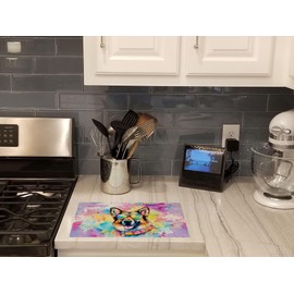 Caroline's Treasures DAC2510LCB German Shepherd Hippie Dawg Glass Cutting Board Large Decorative Tempered Glass Kitchen Cutting and Serving Board Large Size Chopping Board