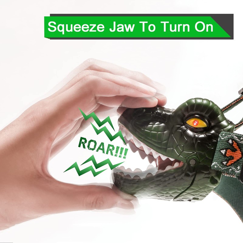 lelefa Dinosaur Kids Headlamp, T-Rex Dinosaur Led Headlamp Flashlight, Dinosaur