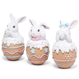 Hodao 3PCS Easter Day Bunny Decoration Hear-No, See-No, Speak-No Bunny Figurines Decor Gifts Handcrafted Resin Easter Bunny Figurines Spring Rabbit Decor for Home, and Holiday Celebrations (Brown)