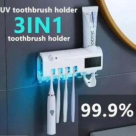 Smart UV Toothbrush Sterilizer & Holder with Auto Shutoff - 2025 Toothbrush Cleaner & Automatic Toothpaste Dispenser, Wall Mounted & No Drilling Required, USB Rechargeable for Personal Care Hygiene - Color: White