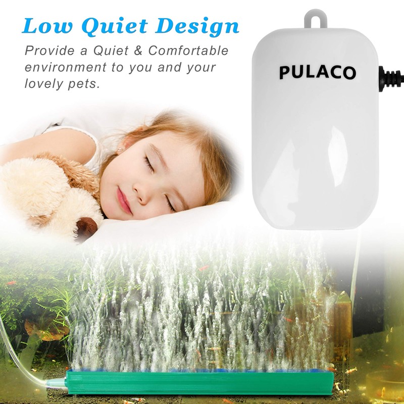 PULACO Ultra Quiet Mini Aquarium Fish Tank Air Pump for