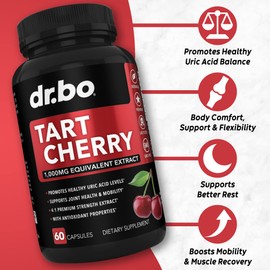 Tart Cherry Extract Capsules Supplement - Purge Uric Acid Flush Cleanse Antioxidant Pills for Rest Support - Tart Cherry Capsules Anthocyanin Supplements Ultra Pure Cherries Vitamins Concentrate Pill