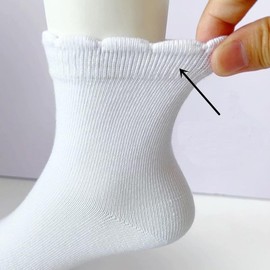 Vagefun Ruffle Socks for Girls 6-8 Years Old—6 Pairs White Cotton Ankle Socks for School Uniform Dress