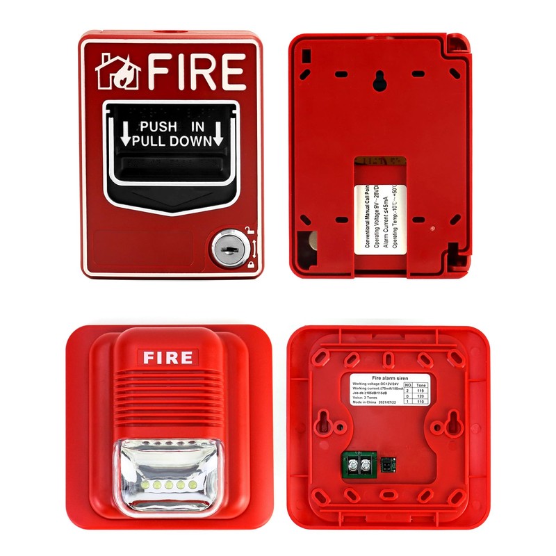 QWORK Wired Emergency Sound and Light Fire Alarm Station, 12
