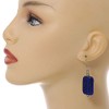 Navy Blue Square Glass Drop Earrings - 6cm Long