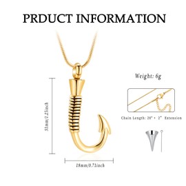 VCCWYQK Fishing Hook Urn Necklace for Ashes for Men, Stainless Steel Cremation Jewelry Memorial Pendant Keepsake for Ashes Human