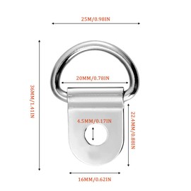 JTKREW 20 Packs Pendant Lashing Eyelets, Lashing Eyelets, D Ring Hooks, Heavy Duty Stainless Steel D Shape Lashing Eyelets for Mechanics, Trailers, Camping