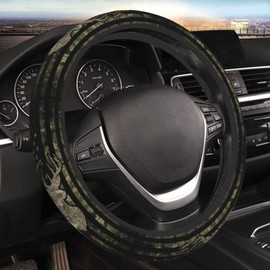 Camo Camouflage American Flag Hunting Deer Car Steering Wheel Cover,Non-Slip Elastic Neoprene-Sweat Car Accessories,Universal 15 Inch Fit Auto, Vans Trucks,Suvs, Truck