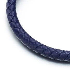 COOLSTEELANDBEYOND Pulsera de cuero trenzado azul oscuro para hombre y mujer, pulsera de cuero auténtico, cierre magnético, delgada
