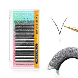 NAGARAKU YY Eyelash Extensions Supplies Y Lash 4D Easy Fan Russian Volume Crisscross YY Eyelashes Handwoven Y Shaped Mesh Wispy Clusters 12 Rows Pre Fanned Eye Lashes Black - 0.07mm D Curl 8-15mm Mix
