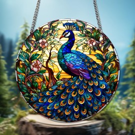 HOTIYOK Blue Peacock Acrylic Window Hangings Beautiful Stained Window & Wall Decor, Ideal Housewarming Gift, Home Decor for Mom Grandma Wife Teacher Safari Animal Lover
