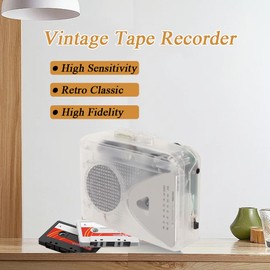 LOCADENCE Portable Cassette Tape Player, Battery and USB Power FM AM Radio with Speaker, Stereo Cassette MP3 Tape Player with 3.5mm Jack, Supports 87‑108MHZ FM and 520‑1600KHZ AM, (Transparent)