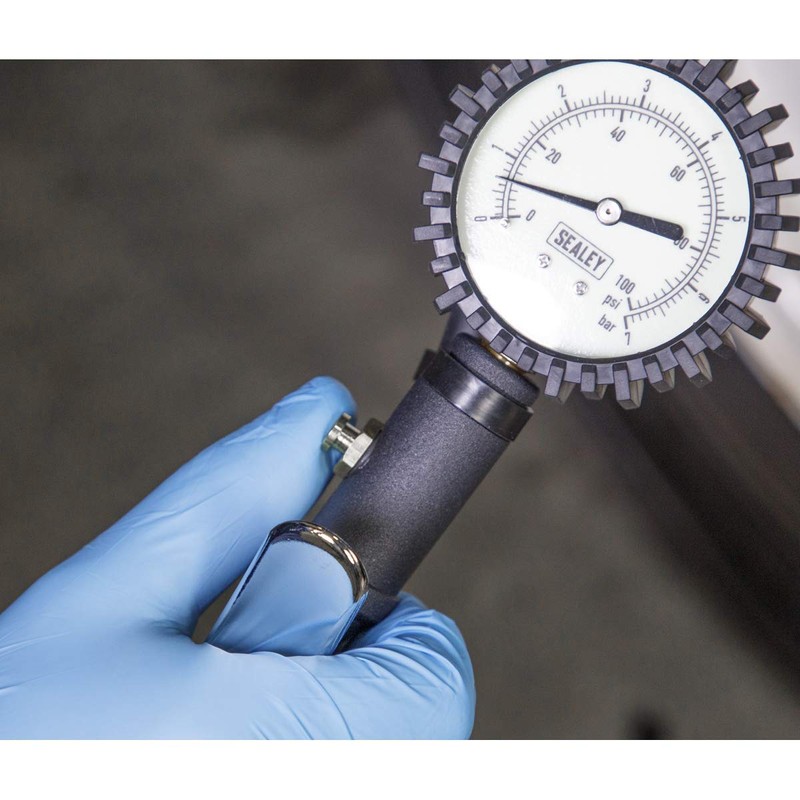 Sealey Compact Tyre Inflator with Pressure Guage and Clip-On Connector,