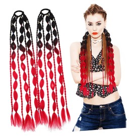 BIUDECO Hair Extensions Ponytail 2 Pcs Gradient Color Ponytail Wig Red Hair Extensions with Soft High-temperature Fiber