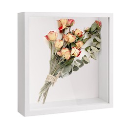 3D Shadow Box, Deep Display Box for Wall and Tabletop, Wooden Deep Box Frame Picture Frame for Memorabilia Medal Tickets Crafts Flower (White 27x27cm)