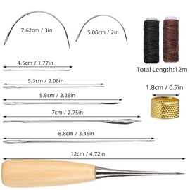 11 Piece Leather Sewing Set, Leather Sewing Needles with Leather Wax Thread Cord, Sewing Awl, Thimble Sewing, Leather Hand Tool Sewing Needles Set Sewing Needles Set for Leather Carpet Mattress Repair