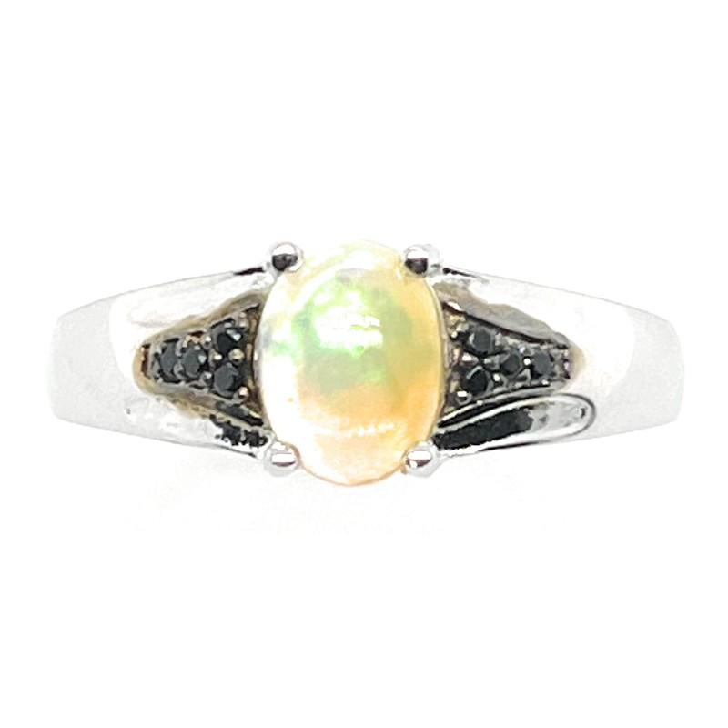 Genuine Ethiopian Opal Cabochan, Black Spinel 925 Solid Sterling Silver