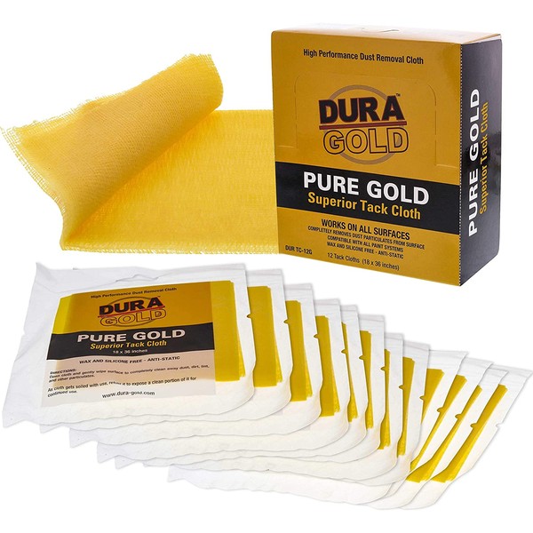 Dura-Gold - Pure Gold Superior Tack Cloths - Tack Rags (Box of 12) - Woodworking and Painters Professional Grade - Removes Dust, Sanding Particles, Cleans Surfaces - Wax and Silicone Free, Anti-Static