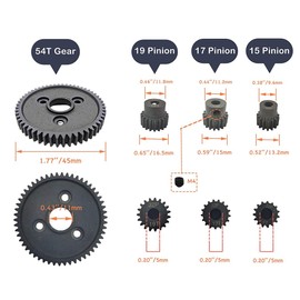 KingVal Replacement Steel 54T Spur Gear with 32 Pitch 15T/17T/19T Pinion Gear Set Compatible with Traxxas Slash 4x4 4WD VXL Rally Stampede 4x4 1/10 Summit E-REVO RC Car
