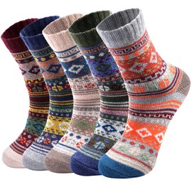 Pleneal 5 Pack Wool Socks for Women - Womens Wool Socks Winter Warm Socks for Women Thick Soft Cozy Knit Socks, Boots Socks for Women