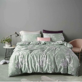 Windflower Bedding Bloomfield Floral Duvet Cover 3pc Set Cotton Botanical Nature Vines Branches Birds Butterflies Multicolored Flowers (Eucalyptus Mint, Queen)