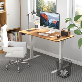Giantex Electric Standing Desk, Height Adjustable Stand up Desk with 3 Memory Heights, 2 Hanging Hooks, 2 Cable Management Holes, Sit Stand Home Office Computer Desk (Natural, 48x24 Inch)