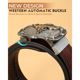 BELTROAD Mens Ratchet Western Belt Leather Cowboy Ratchet Belts for Men Leather Ratchet Belts for Jeans Casual Adjustable Belt for Men with Automatic Cowboy Buckle Men's Christmas Gifts Belts