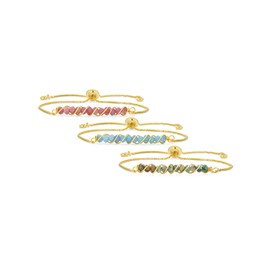 Set of Three Fashion Gemstone Bar ID Style Hand Wire Twisted Aquamarine, Pink Tourmaline, Turquoise Bolo Bracelet Western Jewelry For Women Teens 18K Gold Plated Brass Chain Adjustable