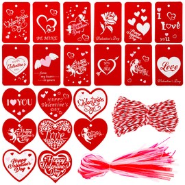 JULMELON 200Pcs Valentine Gift Hanging Tags 20 Designs Red Craft Paper Valentine's Day Gift Treat Label Heart Cut Outs Favor Tags with String for Wedding Party Gift Wrapping