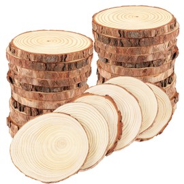 FAATCOI 30 PCs 3.6-4 Inch Wood Slices for Crafts,Unfinished Wood Rounds with Bark, Round Wooden Discs Circles for Christmas Ornaments Wedding Rustic Decoration DIY Handcrafts Arts