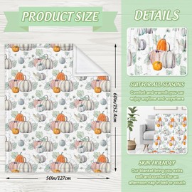 JarThenaAMCS Fall Fuzzy Flannel Blanket 60 x 50 Inch Pastel Pumpkin Throw Blanket Watercolor Autumn Blanket for Thanksgiving Farmhouse Home Chair Sofa Couch Bed