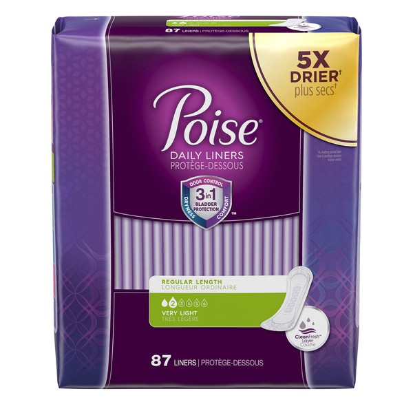 Poise Poise Incontinence Panty Liners, Very Light Absorbency, Regular, 87 Count, Regular, 87 Count