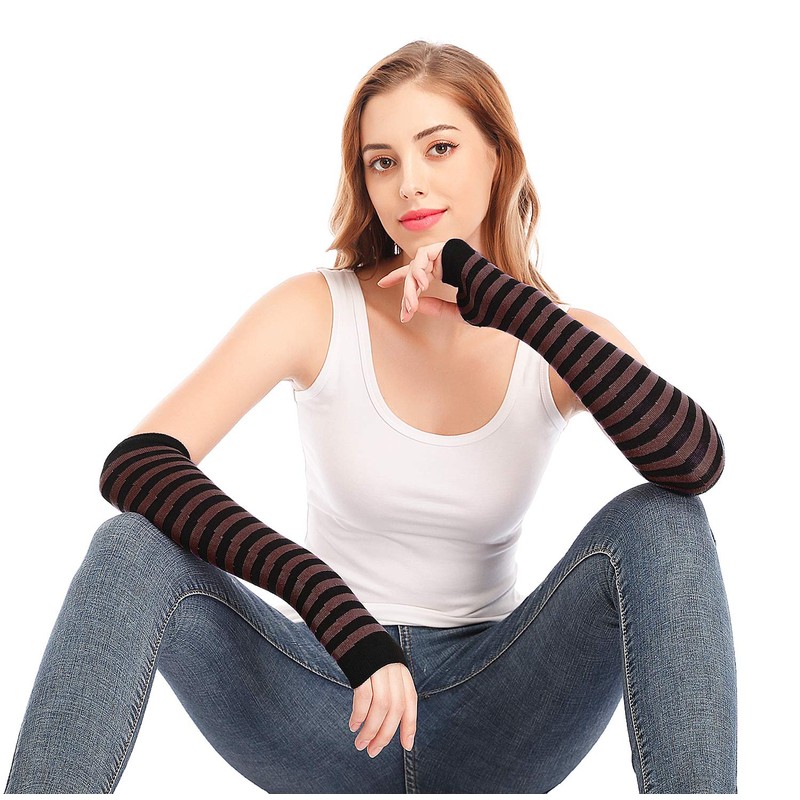Bienvenu Punk Gothic Rock Long Arm Warmer Fingerless Gloves,Black Coffee