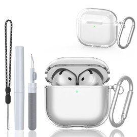 Transparent Protective Case Compatible with AirPods 4, Case for Airpods 4 (2024) with Keyring, Shockproof Soft Thin Protective Case [Front LED Visible]