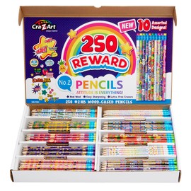 Cra-Z-Art Classroom Reward Pencils - 250 Count - 10 Unique Designs - Pre-Sharpened - Teacher Reward, Super Student, Be Kind, Think Positive & More
