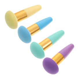 PACKOVE 4Pcs Professional Latex Foundation Puff with Handle for Women Soft Fluffy Loose Powder Applicator in Green Purple Yellow Blue Washable Cosmetic Tools for Home and Salon Use