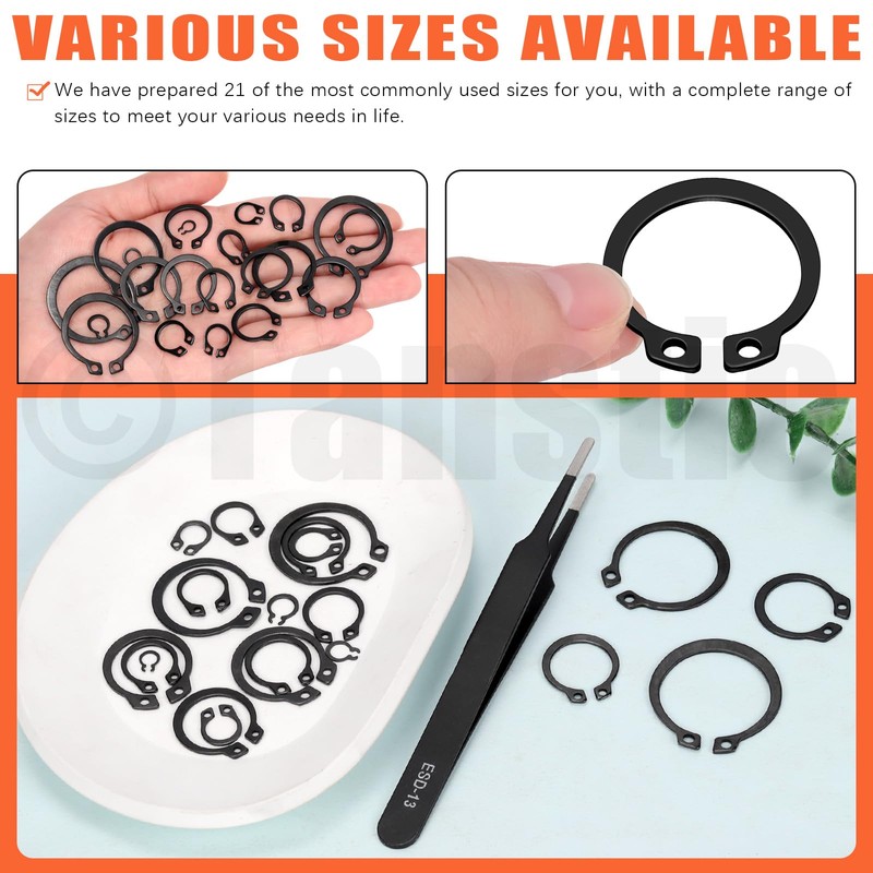 Tanstic 265Pcs 21 Sizes External Retaining Rings Snap Rings Assortment