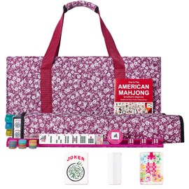 GUSTARIA American Mahjong Tile Set, 166 Acrylic Mahjong Tiles, 4 All-in-One Color Rack/Pushers, Complete Mahjong Game Set with Red Printed Carrying Bag