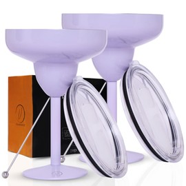 vaanshie Vacuum Sealed Margarita Glass with Lid (Lilac, Pack of 2) Break-Resistant Stainless Steel Cocktail Glass | Kitchen & Dining Ideal for gift Mother's Day
