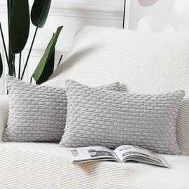 Madizz Pack of 2 Boho Corduroy Cushion Covers 12x20 inch, 30x50 cm, Light Grey Soft Decorative Throw Pillow Covers for Bedroom Sofa Pillow Shell