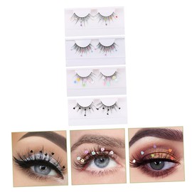 Gatuida 4Pairs Sequins False Eyelashes Set Lashes with Butterflies and Hearts Easy to Apply Glitter Eyelash Extensions for Women for Parties and Special