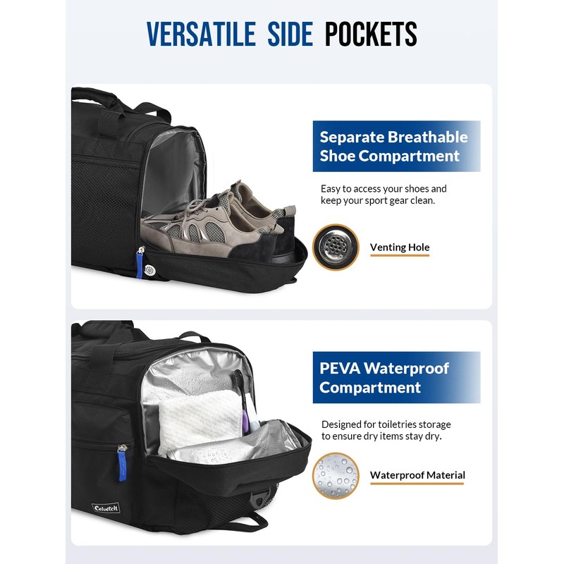 Celvetch Gym Bag for Men Women with Shoes Compartment 3-in-1