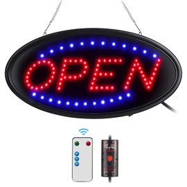 LED Open Sign with Remote, FITNATE Ultra Bright Electric Light Up Signs for Business, Timing Function, 2 Lighting Modes Flashing & Steady Advertisement Board for Store, Bar, Hotel, Cafe (19x10 inch)