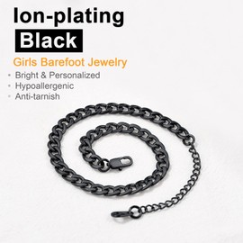 U7 Stainless Steel Beach Ankle Bracelets Foot Jewellery for Women Teenage Girls Black Chain Anklets