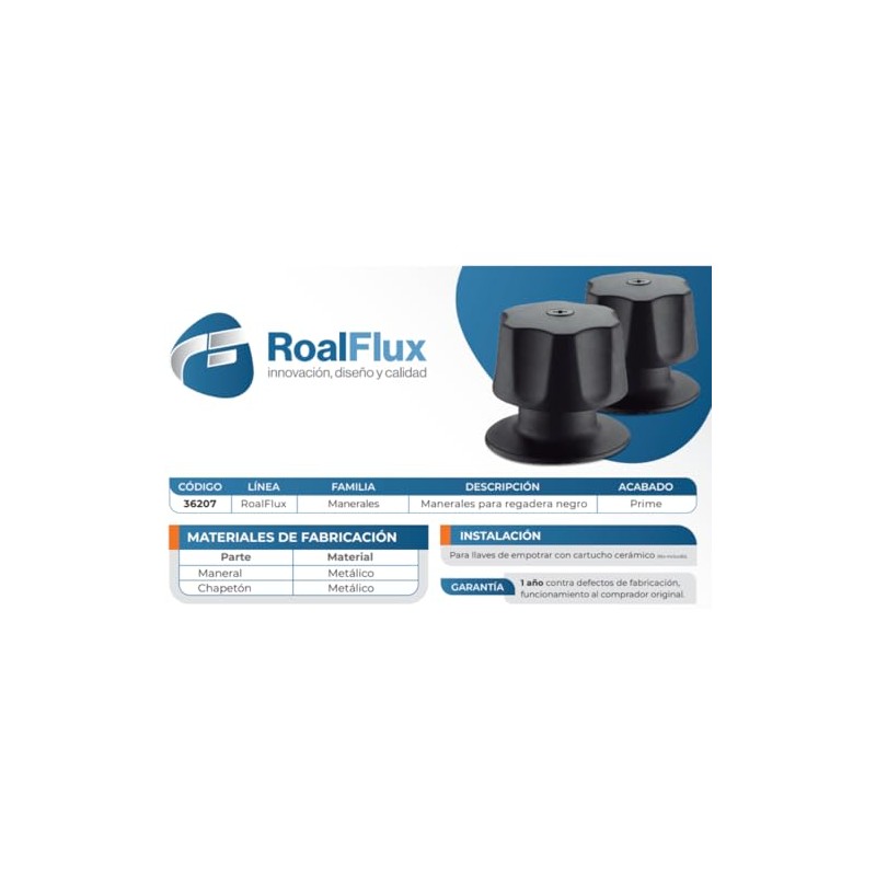 ROALFLUX 36207, Manerales para Regadera, Metálicos, Color Negro, Set de