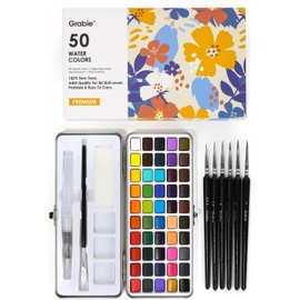 Grabie Juego de pintura de acuarela, ideal para pintar, 50 colores, pincel de detalles incluido, suministros de arte para artistas, aficionados, entus